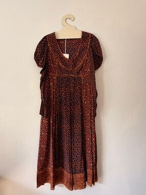 NWT Ulla Johnson Diann Dress - Rust and Deep Blue Floral Puff-Sleeve Maxi Dress